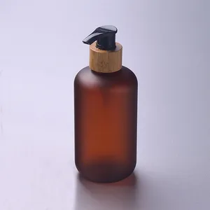 Toptan pet şişe için bambu kapaklı amber plastik şişe 250ml