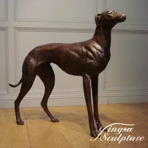 Statua di cane a grandezza naturale levriero in bronzo di alta qualità