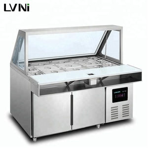 LVNI vente chaude verticale commercial affichage salade <span class=keywords><strong>frigo</strong></span> réfrigérateur avec <span class=keywords><strong>plan</strong></span> <span class=keywords><strong>de</strong></span> <span class=keywords><strong>travail</strong></span> et verre - Product Image 1