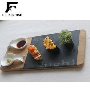 Bandeja de <span class=keywords><strong>sushi</strong></span> de pizarra natural con plato de bambú cuencos de cerámica y palillos traje 30x14cm - Product Image 5