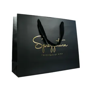 Großhandel individuell bedruckte schwarze Luxus-Einkaufs geschenk Papiertüte mit Griff Papiertüte mit Logo-Druck