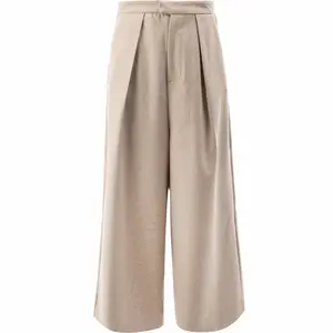 Wide Leg 100%Cotton Cropped Pleated Pants