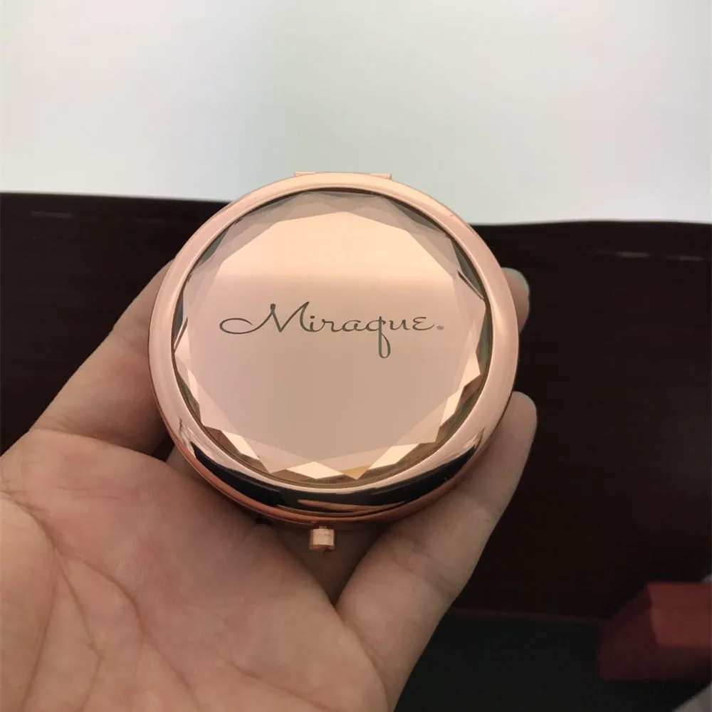 Espelho de maquiagem com logotipo personalizado, espelho de maquiagem de ouro rosa, de bolso