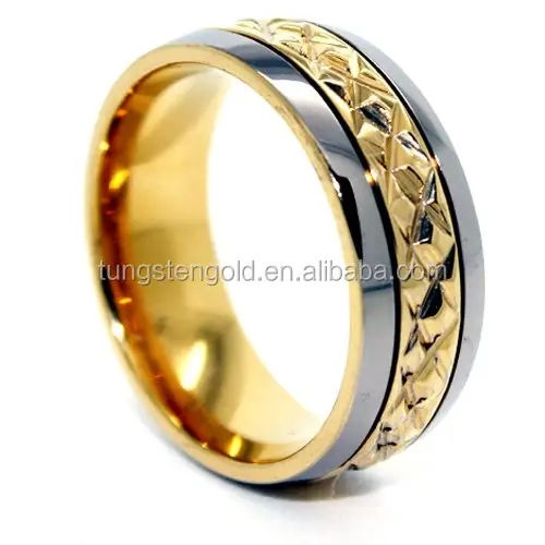 7mm ठोस टाइटेनियम मध्य 18 K सोना मढ़वाया डिजाइनर पहलू वेडिंग बैंड सगाई की अंगूठी फैशन की अंगूठी