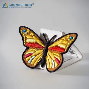 Fashionable Personalizado Emblemas Bordados À Mão Fio Borboleta