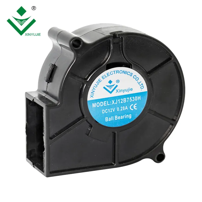 Shenzhen Xinyujie Fabriek 12V Air Blower Dc Fan Duct 7530 Centrifugaal Ventilator IP67 Borstelloze Blower Fan