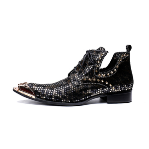 NA101 Nuovi Stivali da Cowboy da <span class=keywords><strong>Uomo</strong></span> in Vera Pelle Nera e <span class=keywords><strong>Oro</strong></span> con Lacci, Punta a Spillo e Dettagli Metallici, Stile Motociclista, <span class=keywords><strong>Scarpe</strong></span> Moda <span class=keywords><strong>Uomo</strong></span> - Product Image 3