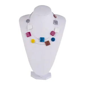 Chunky Catena In Argento Placcato Multi Colori di Pietra di Forma Geometrica Due Strati Choker Dichiarazione Collane In Resina