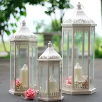 Lentera Lilin Besi & Kaca Dekorasi, Gaya Vintage Dekoratif Putih Lentera Pernikahan untuk Dekorasi Jalan Masuk Pernikahan Dalam Ruangan & Luar Ruangan
