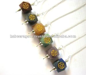 Venta al por mayor de piedras preciosas estrella pentagrama péndulos siete Chakra grabado Chakra péndulo Reiki temática Chakra estilo - Product Image 1