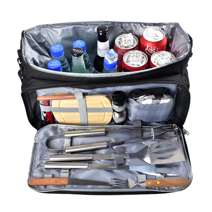 Long-Lasting Use Travel Camping Portable Cooking BBQ Utensils Set With Cooler Bag