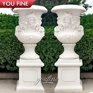 Outdoor Hand Carved Natural Stone Decorative Marble Planter Pot Stone Flower Vase for Garden