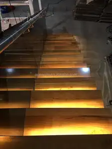 특별 디자인 단일 스트링거 계단 자동 led 조명 나무 트레드 led 계단
