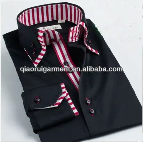 Camisa de manga larga para hombre, diseño nuevo, 2015 algodón, doble cuello, 100%