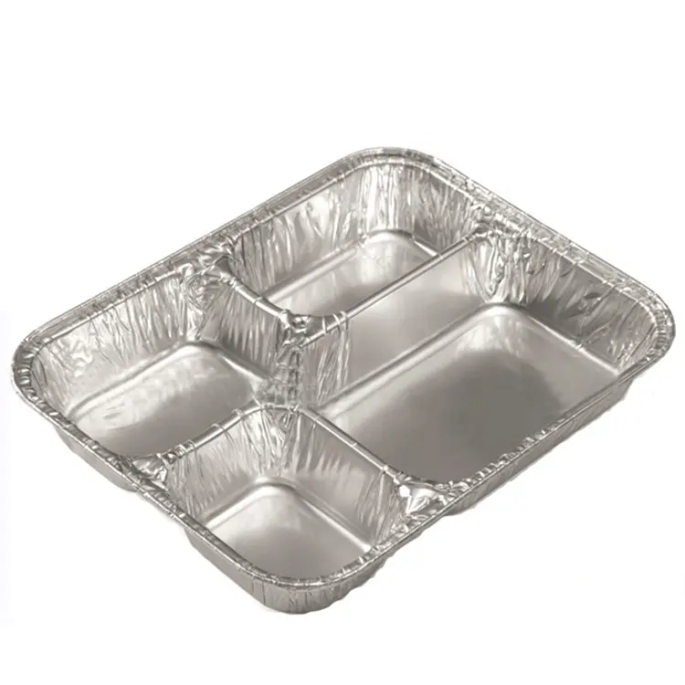 Plateau de dîner en aluminium jetable avec couvercles en papier casserole en aluminium à 4 compartiments, idéale pour les déjeuners, les restes