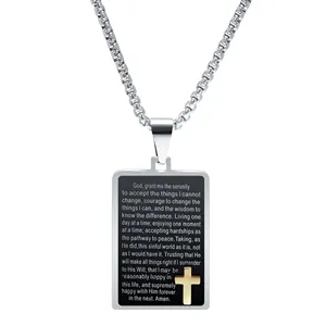 2024 Année Bible Hommes Collier Mâle En Acier Inoxydable Croix Pendentif Cadeau De Noël Bijoux Chrétiens Tendance