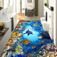 Carreaux de sol en porcelaine 3D pour salle de bain/chambre à coucher, motif vague de plage bleue