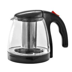 New Arrival Plastic Handle Heat Resistant High Borosilicate Glass Teapot With 304 Stainless Steel Filter