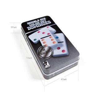 Jeu de dominos - 28 pièces, jeu de dominos double six coloré, jeu de table classique avec boîte de transport/stockage en étain - Product Image 2