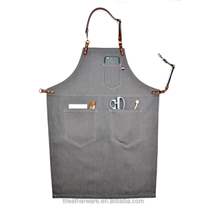 De Denim delantal con logotipo de lona de cuero Chef delantal de cocina - Product Image 3