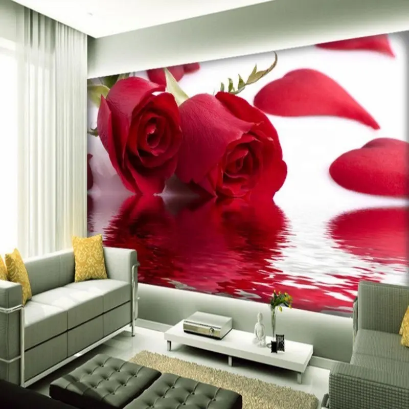 Rose Reflection Stereo Tv Bedroom Wallpaper 3d Floral Beautiful Rose Flower Wallpaper Pink Rose Wallpaper