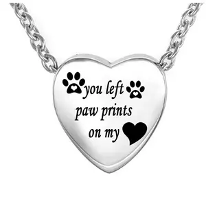 Cremation Urn Heart Necklace Holder Pendant Keepsake Memorial For Ashes Urn Jewelry you left paw prints on my heart Memory Locke