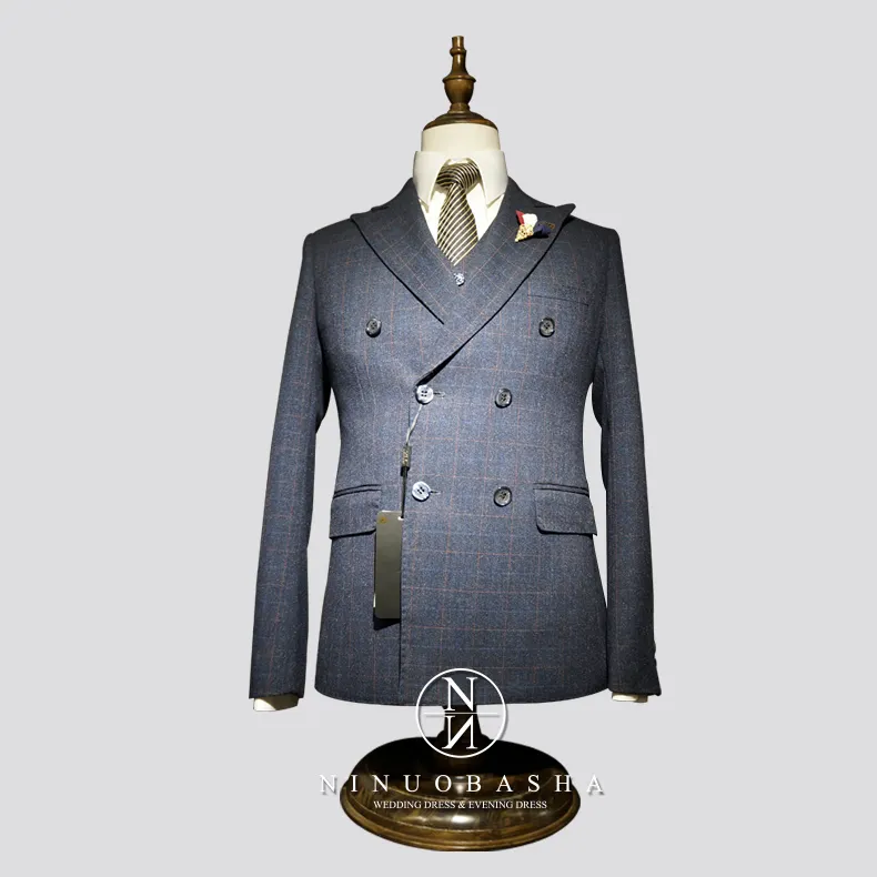 NWM124 3 Pieces Wedding Business Office Two Button Men Suit Fashion Fleece V Neck Wool Suit