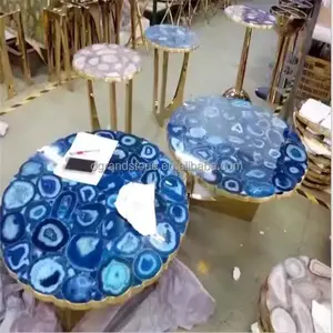 بالجملة الديكور الجدول قمم-ديكور فريد الأزرق حجر عقيق طاولات الأزرق شبه الكريمة طاولة شفافة أعلى
