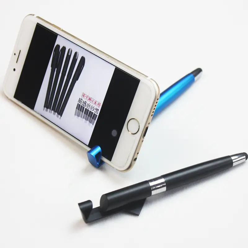 नवीनता 3 में 1 multifunction के बॉल पेन टच स्क्रीन स्टाइलस कलम मोबाइल फोन धारक कस्टम मुद्रित दो-आयामी कोड लोगो कलम