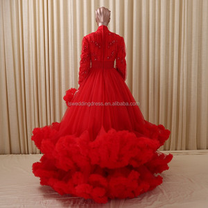 Shinning RSM6662B rojo Caliente de alta escote de encaje con cremallera elegante musulmana de manga larga vestido maxi 2016 - Product Image 3