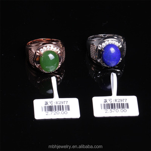 mayor anillo de piedras preciosas naturales 925 Plata 18 K oro lapislázuli jaspe verde anillo de compromiso ajustable - Product Image 4