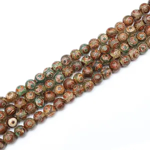 Tibet Jewelry Findings DIY Natural Stone Tibetan Dzi Buddha Beads Round Tortoise Shell Beads Dzi Loose Beads
