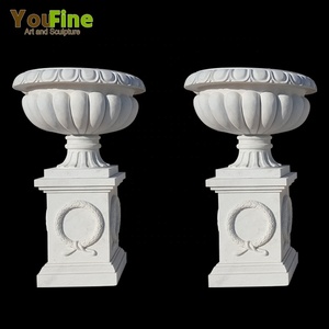 Planteur rond blanc pour l'extérieur, Pot de jardin <span class=keywords><strong>en</strong></span> <span class=keywords><strong>pierre</strong></span> naturelle, support de fleurs <span class=keywords><strong>en</strong></span> marbre - Product Image 2