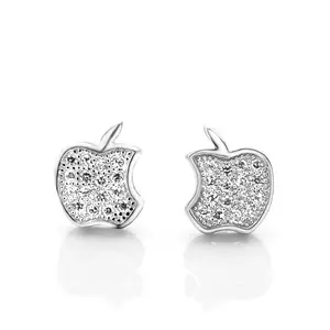 Top Design Silver Apple Shape Shining Crystal Earring