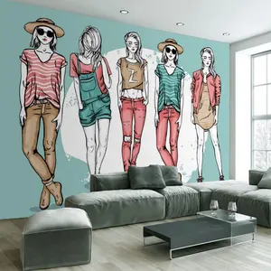 Papel de parede 4d sala de estar, moda jovem, menina, pintado à mão, beleza, roupas, papel de parede