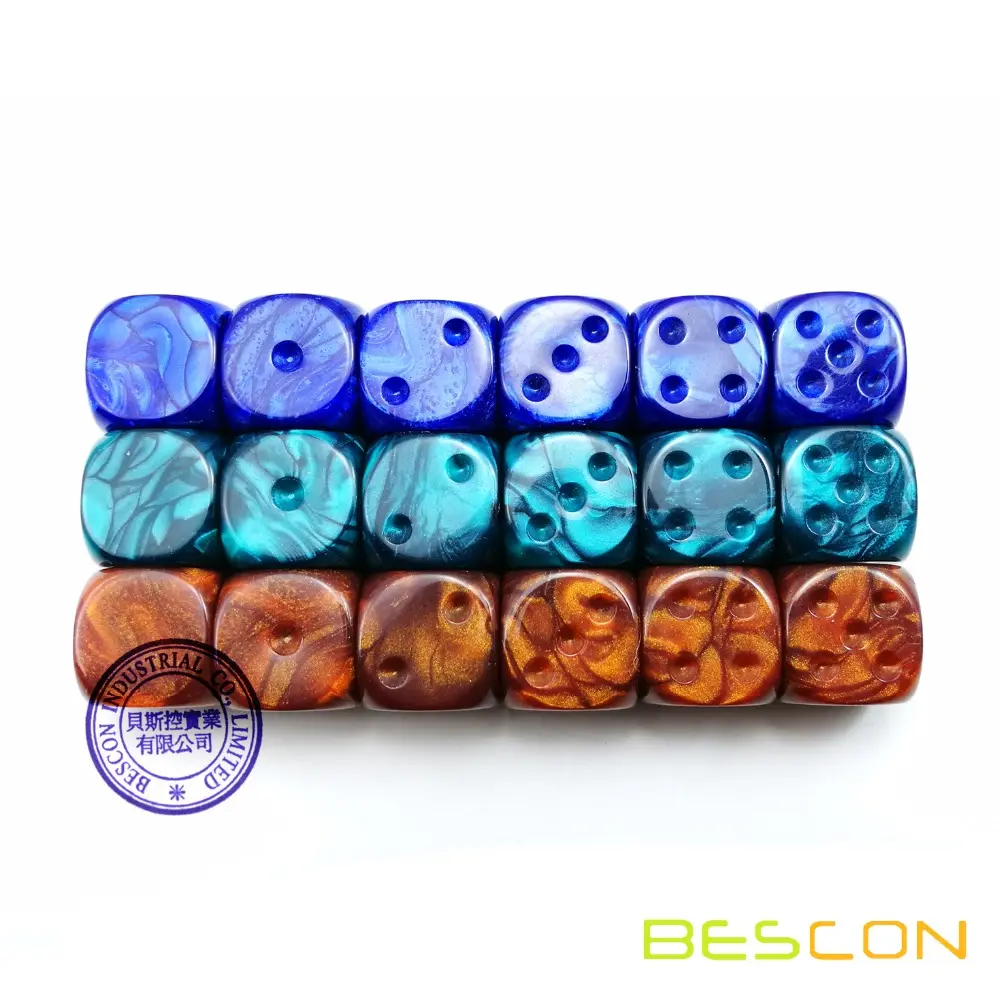 Bescon גלם לא צבוע 6th השיש 16 מ"מ D6 קוביות משחק עם ריק צד, 3 סט של 18 יחידות צבע שונים, השיש קוביית ריק
