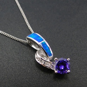 925 Sterling Silver Blu Opale di Fuoco con Tanzanite Pendente Della Collana - Product Image 2