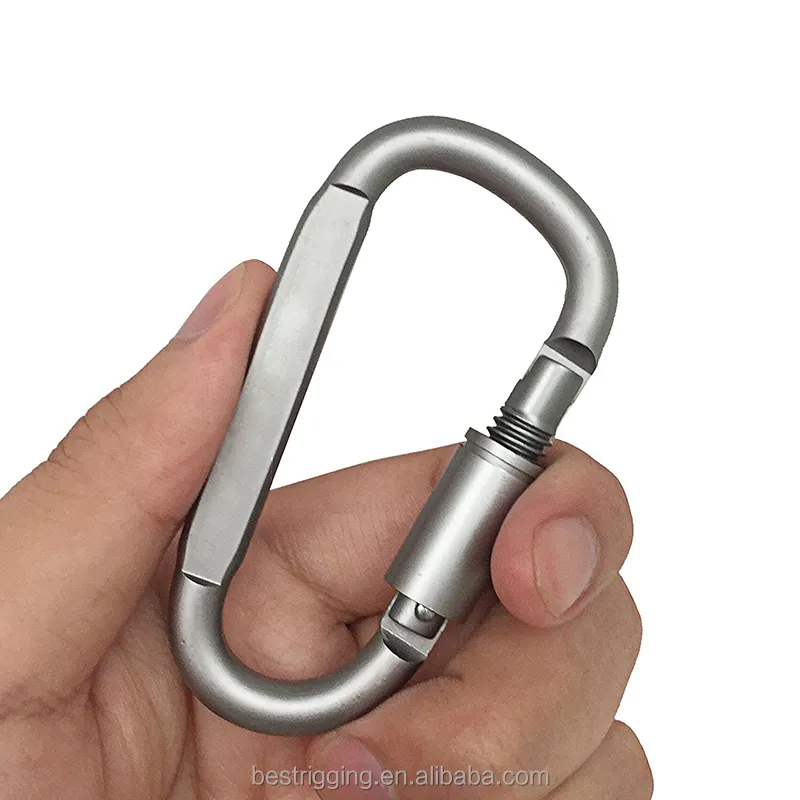 Aluminum D Ring Locking Carabiner Clip Camping Key Chain Screw Hook Carabiner Grey D Shape Super Strong Outdoor Aluminum 6061