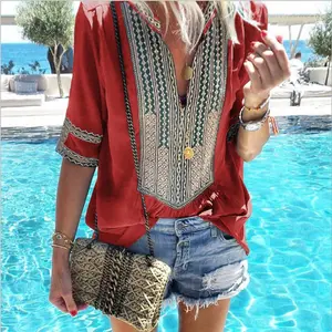 EBAY moda verano playa blusas Mujer talla grande flecos blusa étnica