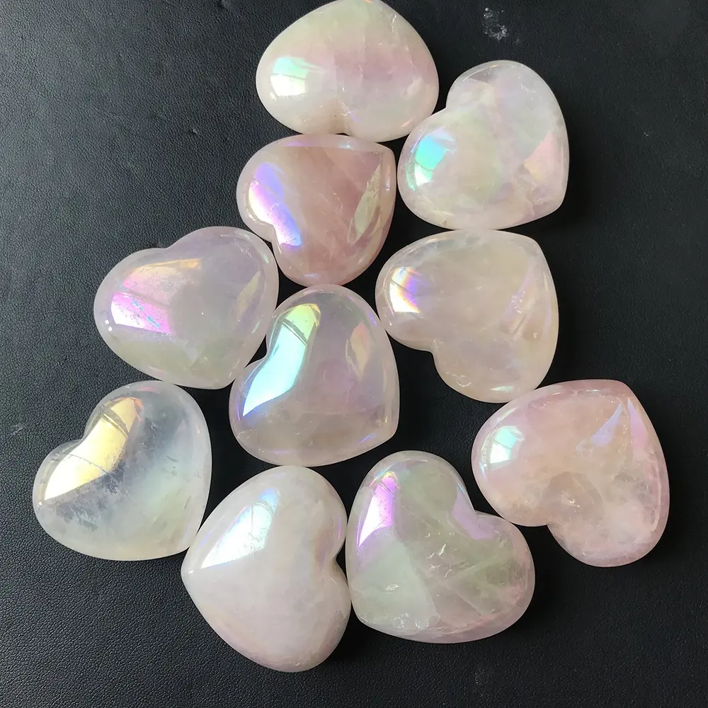 Wholesale Rainbow Angel Aura Rose Quartz Crystals Love Heart