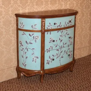 Armoire de salon Antique à la main, meuble en demi-rond avec fleurs peintes à la main, style français