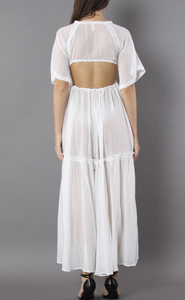 Coton Lin dos nu Décolleté En V Maxi Robe Dernière Nouvelle Conception Longue Blanc Décontracté Robes Midi Femmes Lâche Bohème Plaine Teint - Product Image 4