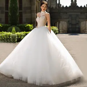 ON207 2022 Romantic Halt Princess Beading Ball Gown Wedding Dresses Long Bridal Dress Romantic Dazzling Vestidos De Noiva