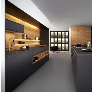 خزانة مطبخ مخصصة رمادي غير لامع ، لوح ميلامين ، خزانة مطبخ ، أثاث مطبخ بتصميم