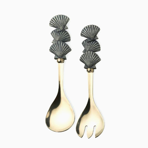 Servidor de ensalada de acero inoxidable con juego de cubiertos con mango de concha para uso en la cocina - Product Image 1