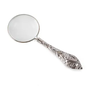 Personalized Glass Lens Handle Length 77mm5 Handle Magnifying Glass Times Metal 5x Silver Customized Logo OEM Stock 6 Months 52g