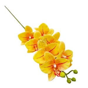 Qihao flor orquídea artificial de látex, 7 cabeças de toque real para decoração