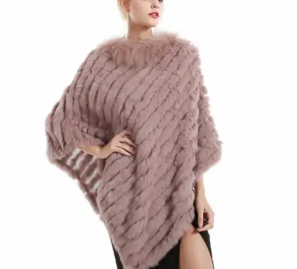 Manufacturer Custom Embroidered 2018 winter high quality fancy real rabbit fur women fur poncho