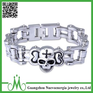 Cruz del hierro del acero inoxidable de los hombres y de la <span class=keywords><strong>cadena</strong></span> del cráneo de la motocicleta de la <span class=keywords><strong>bicicleta</strong></span> Pulsera - Product Image 1