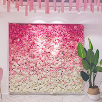 Großhandelspreis Maßgefertigte Farbverlauf-Pulverrosen-Blumenwand Hintergrund Seiden-Mode Künstliche Blumenwand für Hochzeitsdekoration